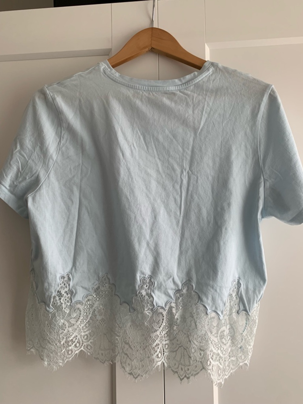 House of Harlow 1960 100% cotton Pale Blue Lace-Hem Short Sleeve Tee size L - Picture 3 of 11